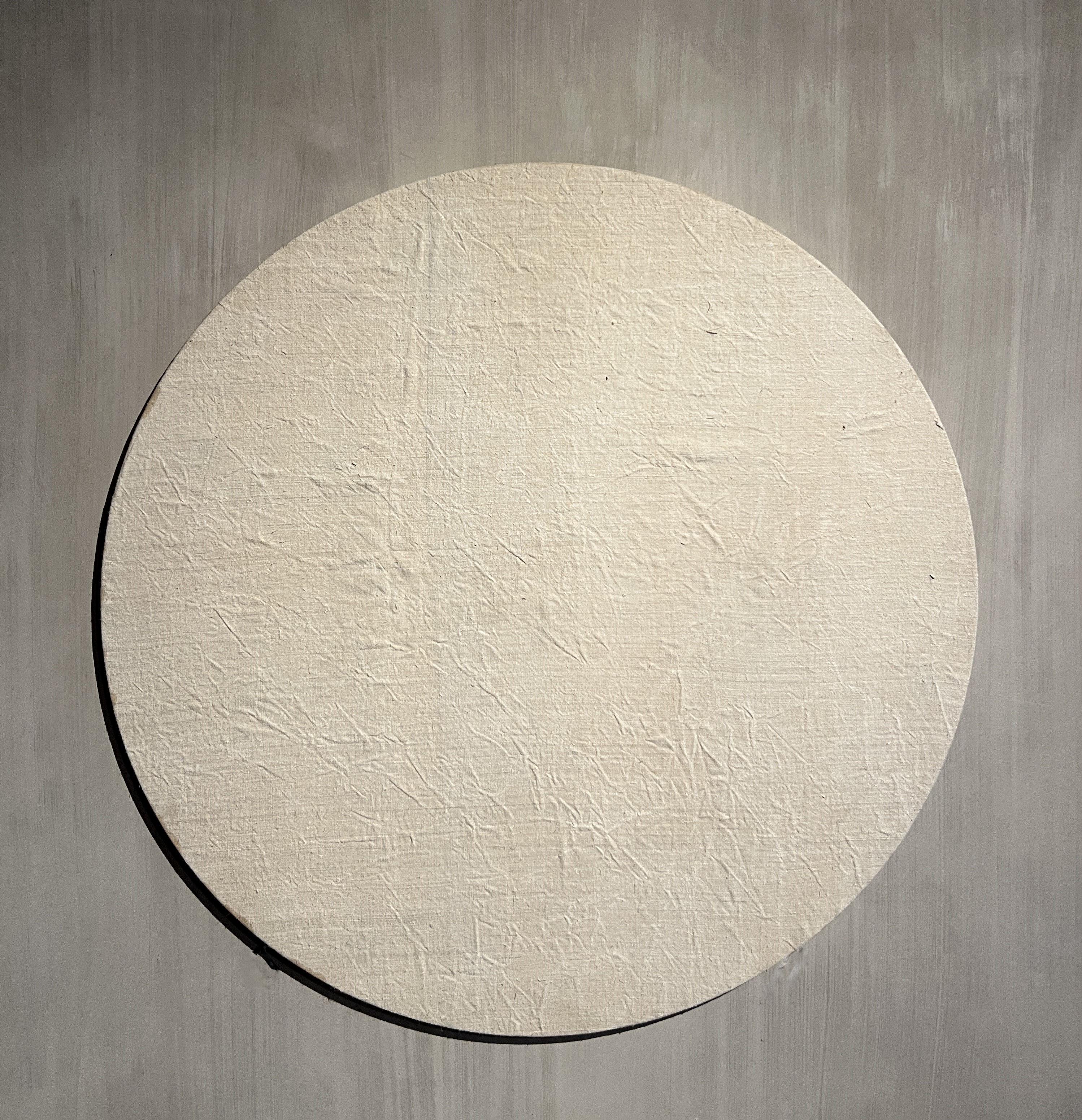 Contemporary Round painting recycled 18th century linen For Sale