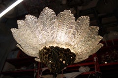 Round Pair of Chandelier Murano Gold Ceramic Italian Design 1960s Flowers Leaves