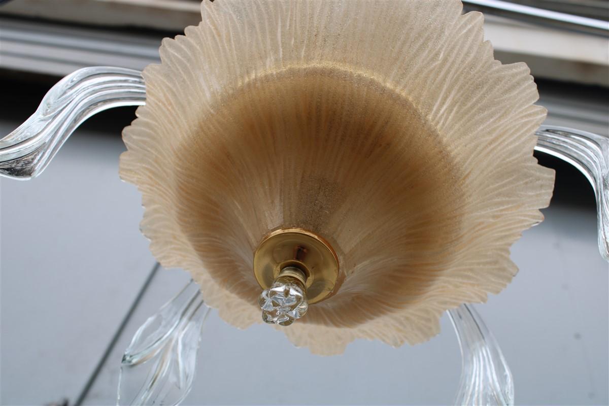 Round Pair Murano Small Chandelier Old Gold Metal Flowers Leaves 1970 Italy 7
