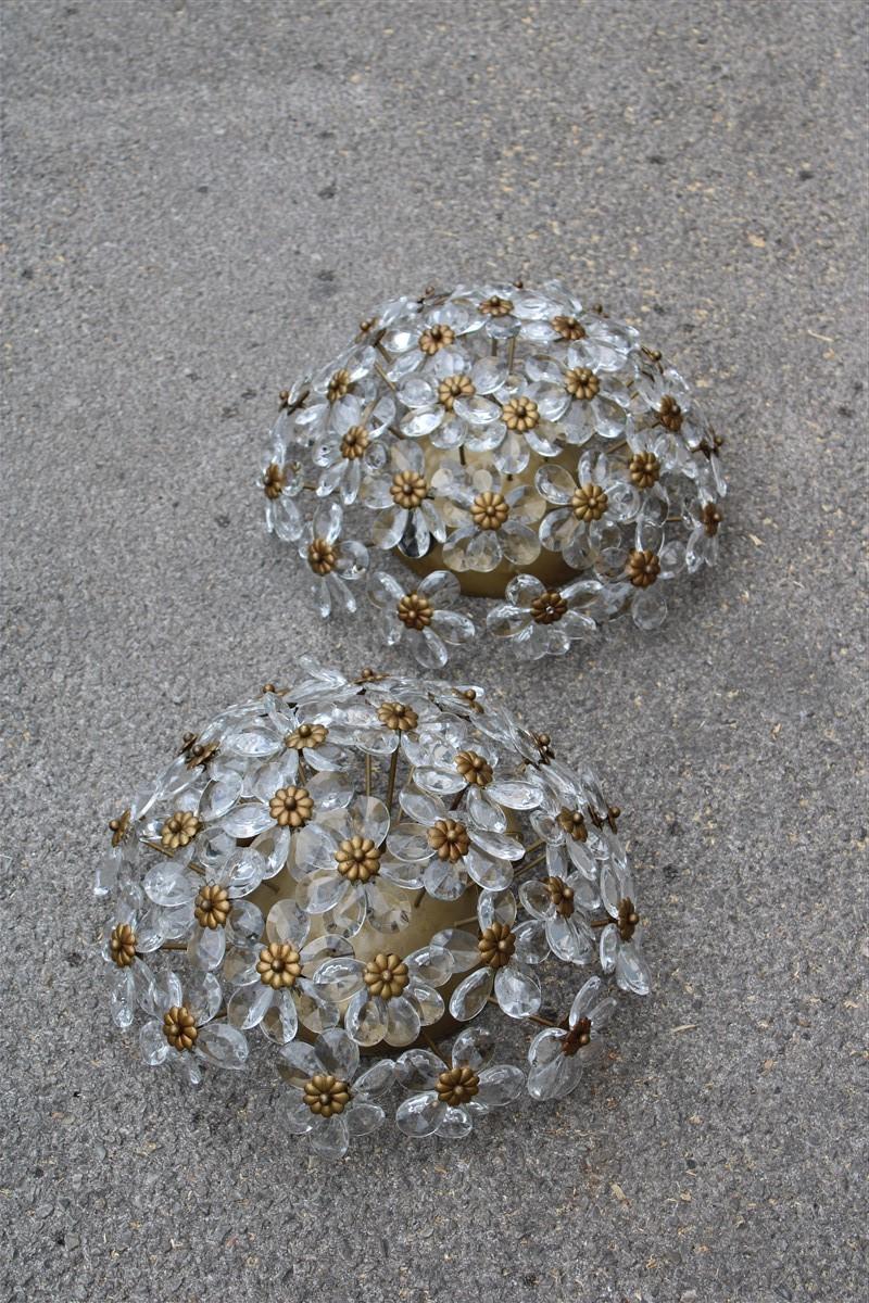 Round Pair of Bouque of Flowers in Crystal and Metal French Design, 1950s For Sale 5