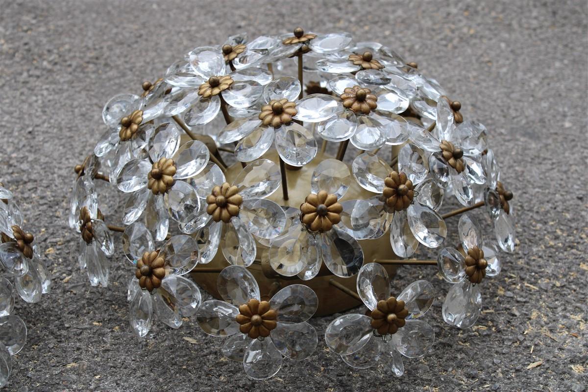 Mid-Century Modern Round Pair of Bouque of Flowers in Crystal and Metal French Design, 1950s For Sale