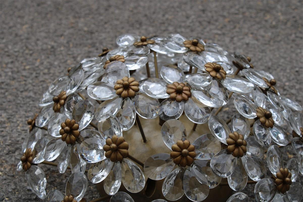 Round Pair of Bouque of Flowers in Crystal and Metal French Design, 1950s In Good Condition For Sale In Palermo, Sicily