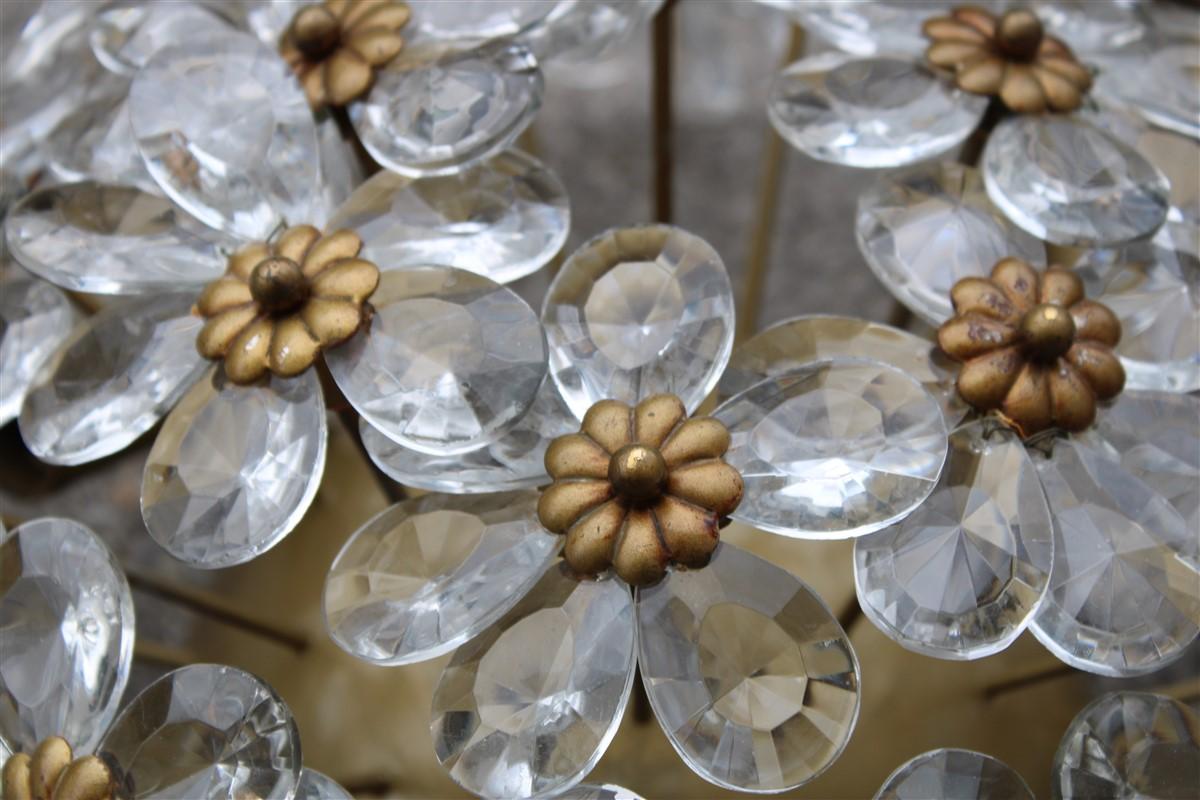 Mid-20th Century Round Pair of Bouque of Flowers in Crystal and Metal French Design, 1950s For Sale