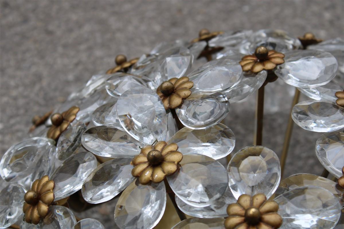 Round Pair of Bouque of Flowers in Crystal and Metal French Design, 1950s For Sale 1