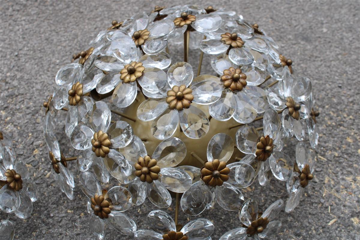 Round Pair of Bouque of Flowers in Crystal and Metal French Design, 1950s For Sale 2