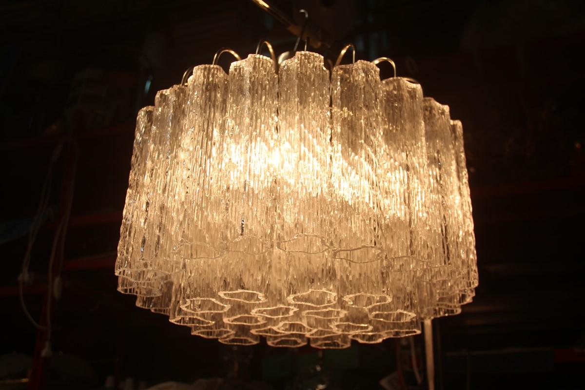 Round Pair of Ceiling Lamp Venini Ice Glass 1960 Triangolar Tubes Italian Design For Sale 2