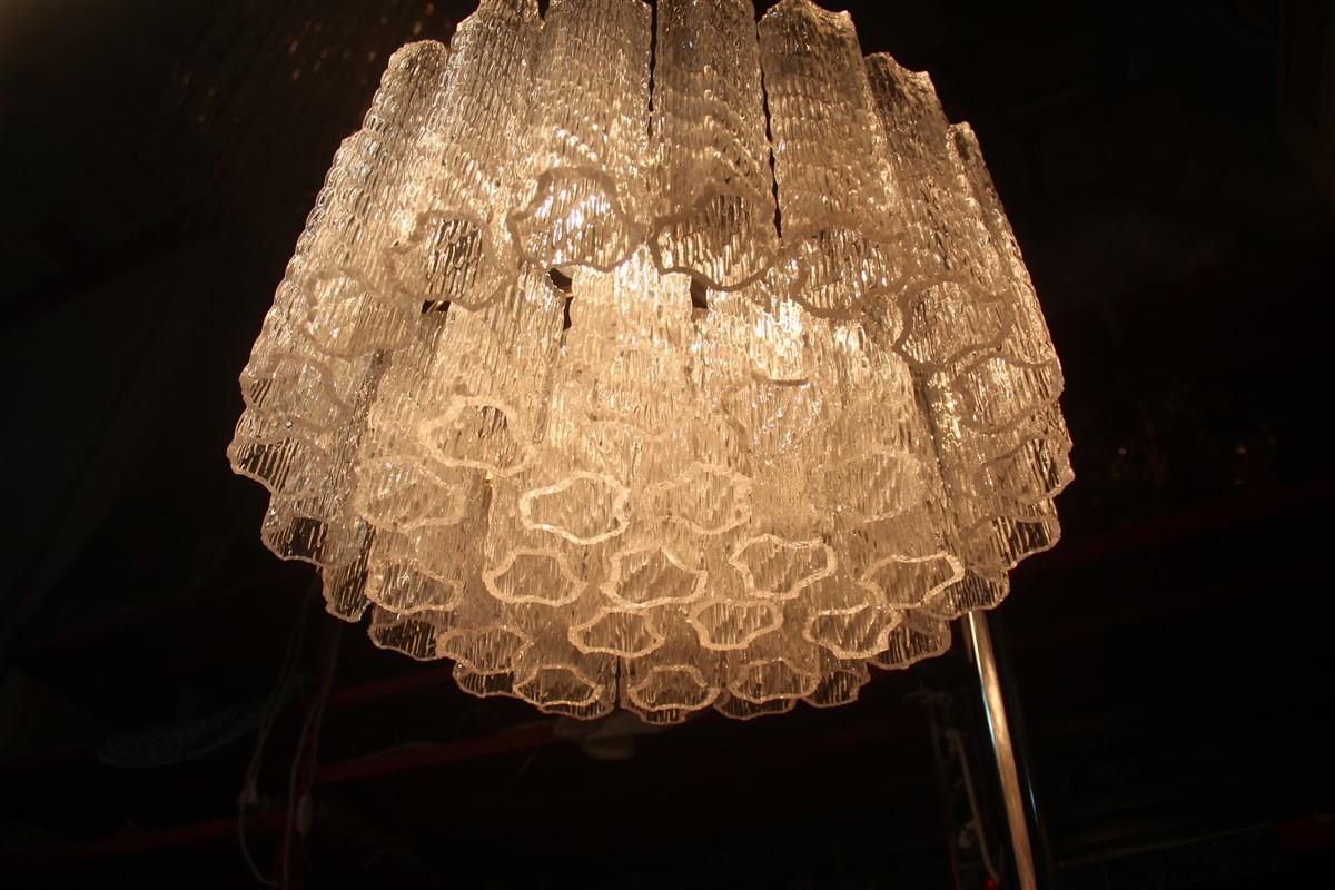 Round Pair of Ceiling Lamp Venini Ice Glass 1960 Triangolar Tubes Italian Design For Sale 3