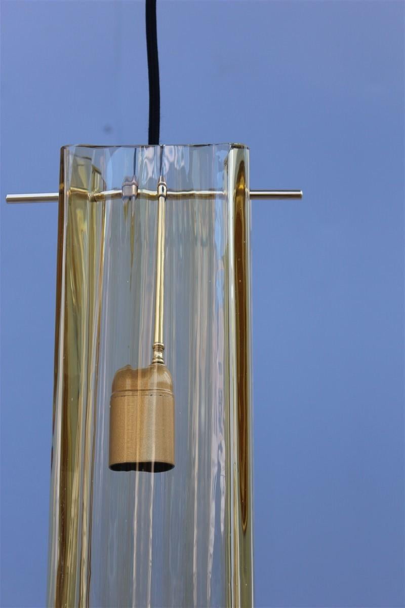 Runde Paar Kronleuchter Messing Murano Gold Glas Gelb Mazzega Design 1970er im Angebot 4