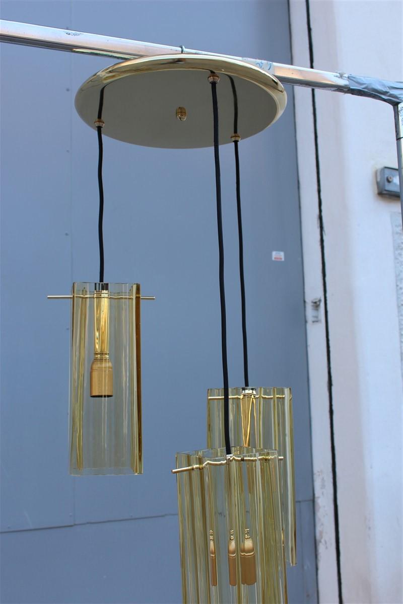 Runde Paar Kronleuchter Messing Murano Gold Glas Gelb Mazzega Design 1970er (Italienisch) im Angebot