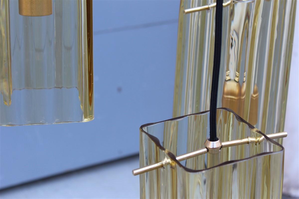 Runde Paar Kronleuchter Messing Murano Gold Glas Gelb Mazzega Design 1970er (Ende des 20. Jahrhunderts) im Angebot