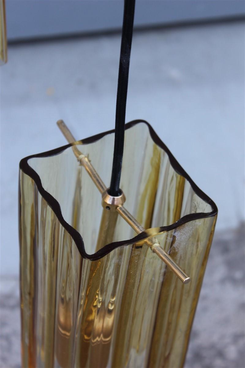 Runde Paar Kronleuchter Messing Murano Gold Glas Gelb Mazzega Design 1970er im Angebot 1