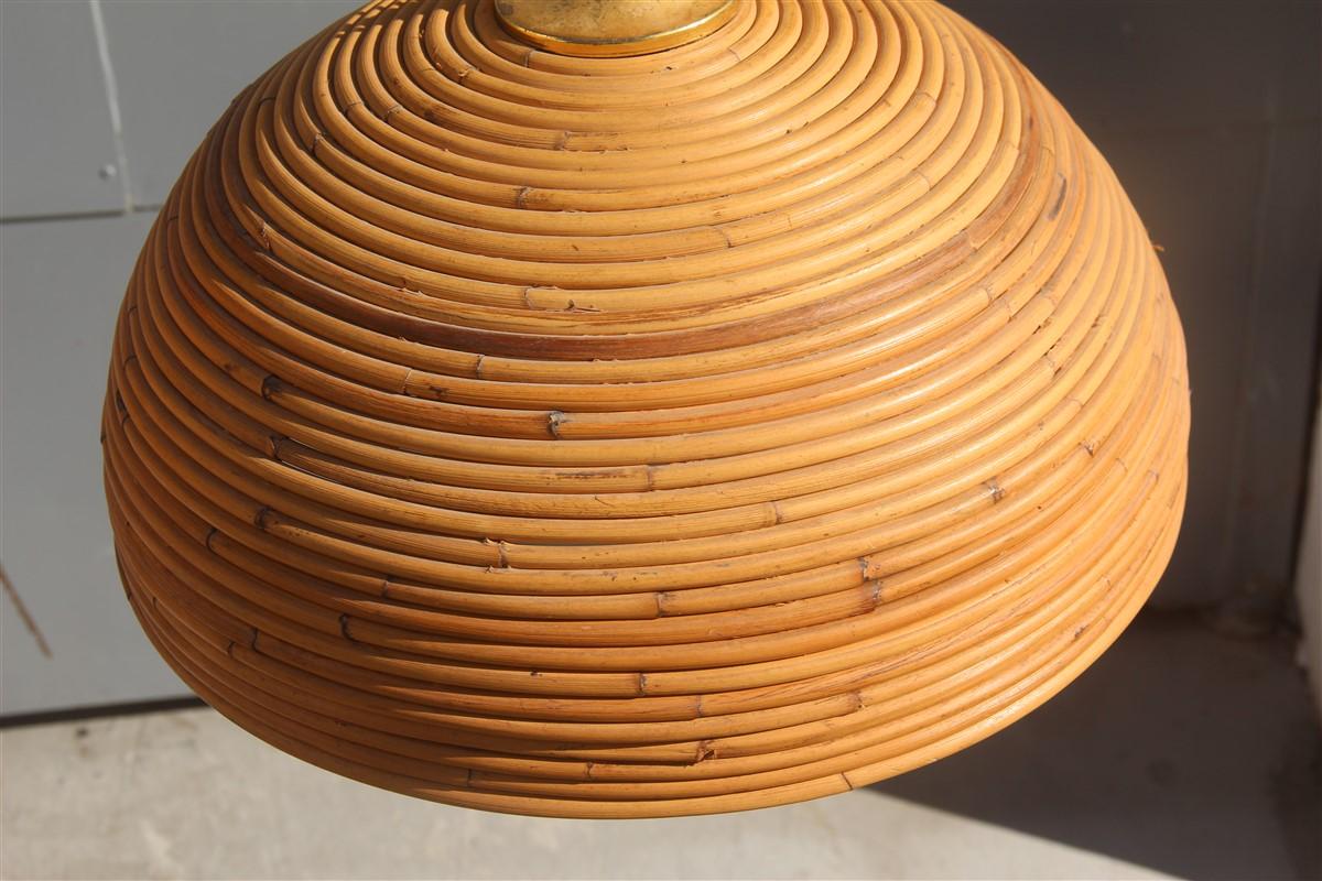 Round Pair of Chandelier Midcentury Bamboo Italian Design 1950s Brass Gold 6