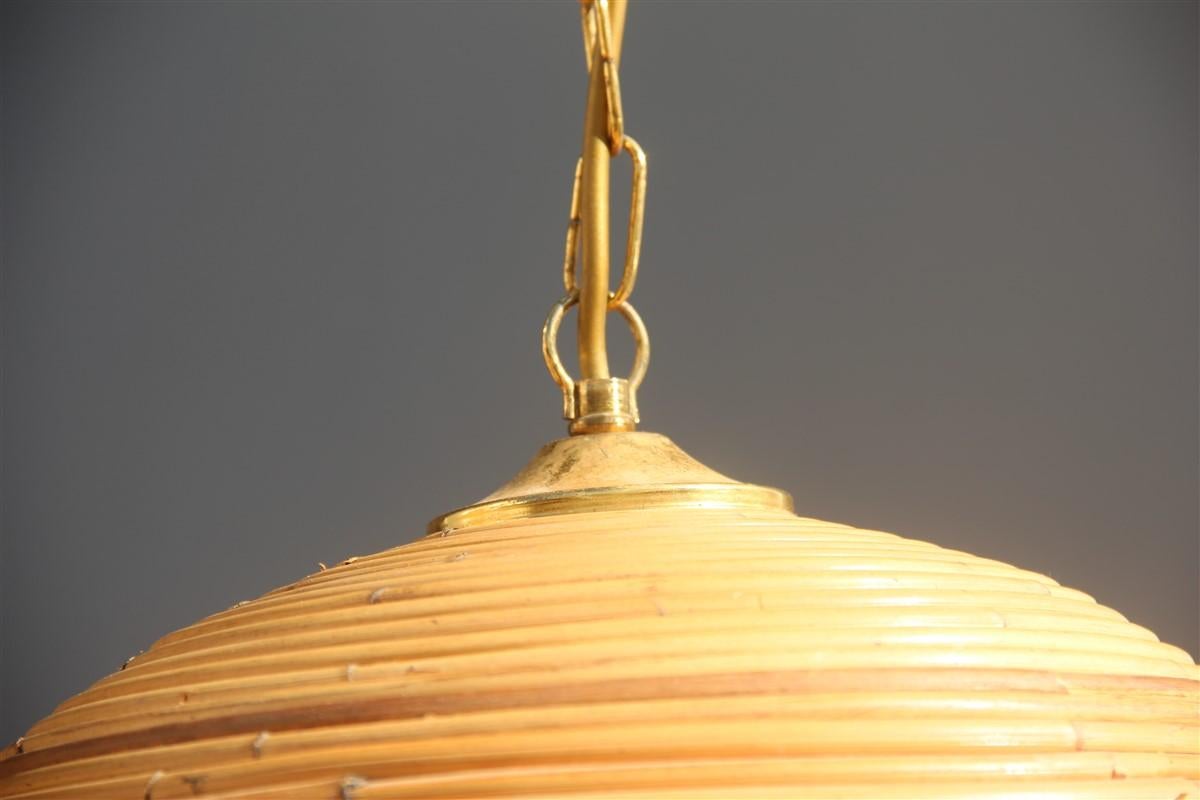 Round Pair of Chandelier Midcentury Bamboo Italian Design 1950s Brass Gold In Good Condition In Palermo, Sicily