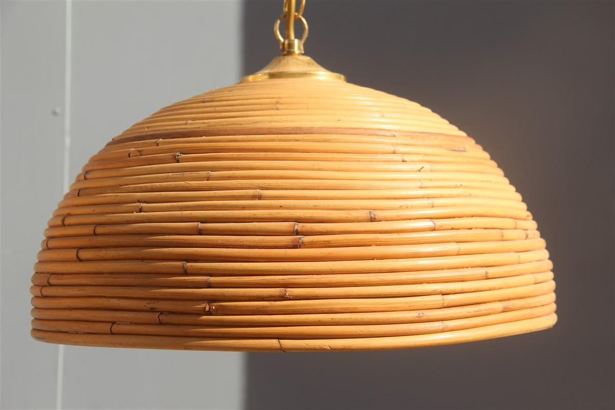 Round Pair of Chandelier Midcentury Bamboo Italian Design 1950s Brass Gold 2