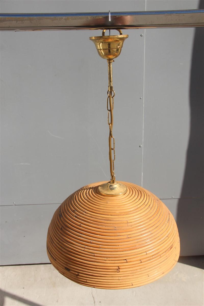 Round Pair of Chandelier Midcentury Bamboo Italian Design 1950s Brass Gold 4