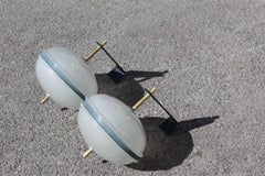 Round Pair of Sconces Midcentury Italian Design Black Brass Gold BBPR Style