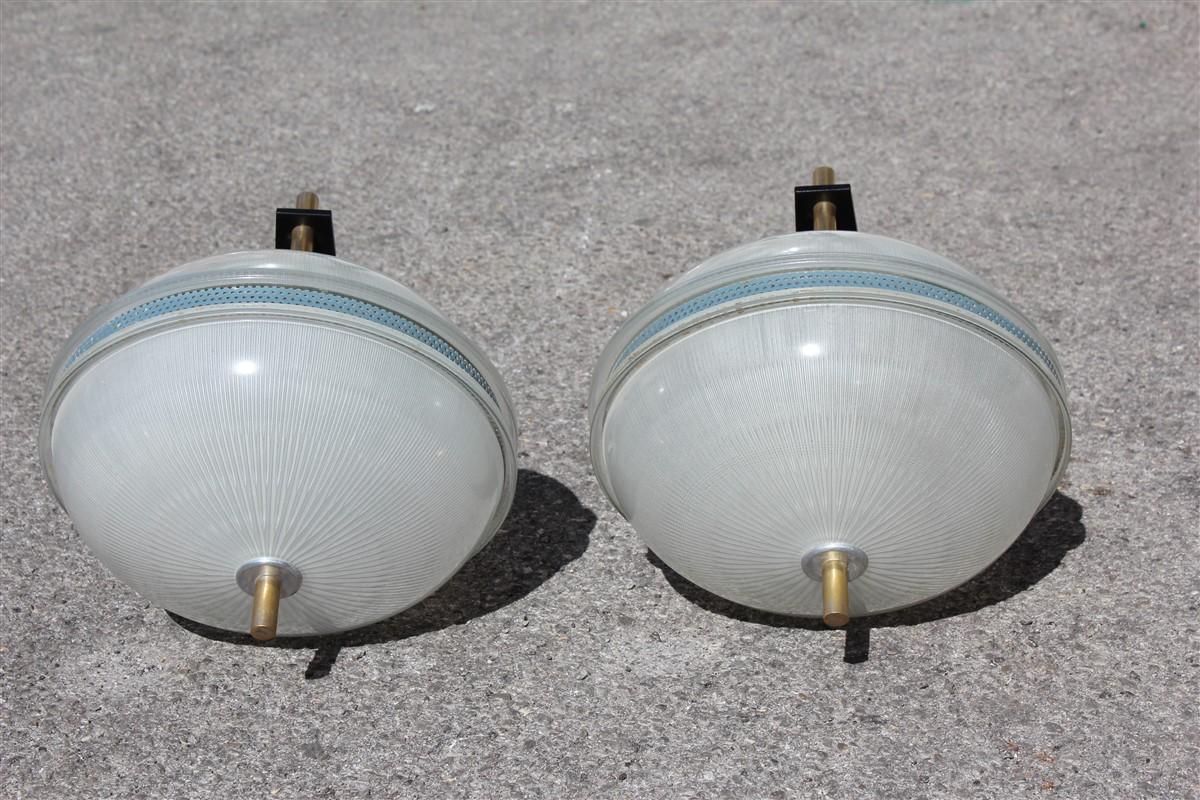 Round Pair of Sconces Midcentury Italian Design Black Brass Gold BBPR Style In Good Condition In Palermo, Sicily