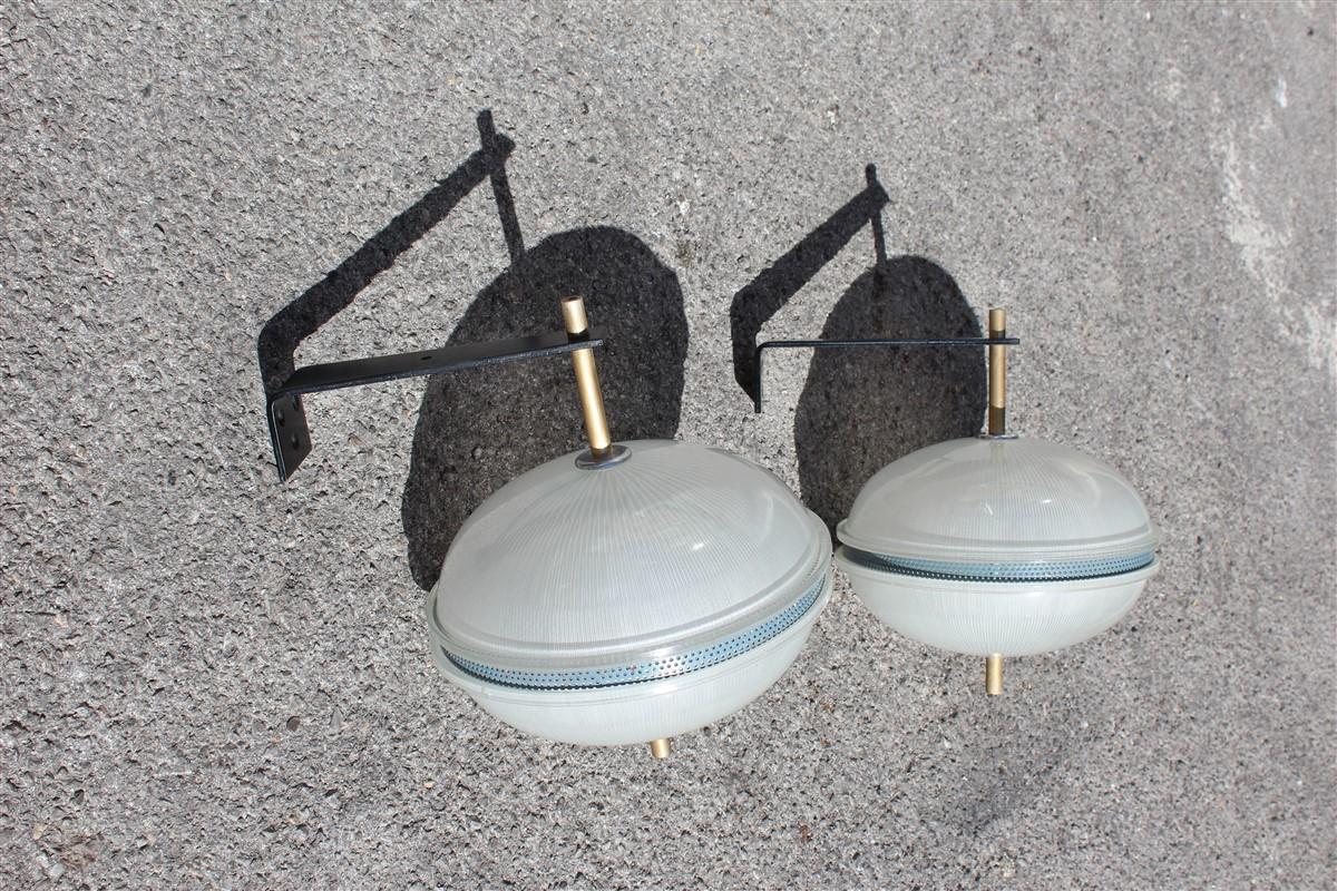 Round Pair of Sconces Midcentury Italian Design Black Brass Gold BBPR Style 1