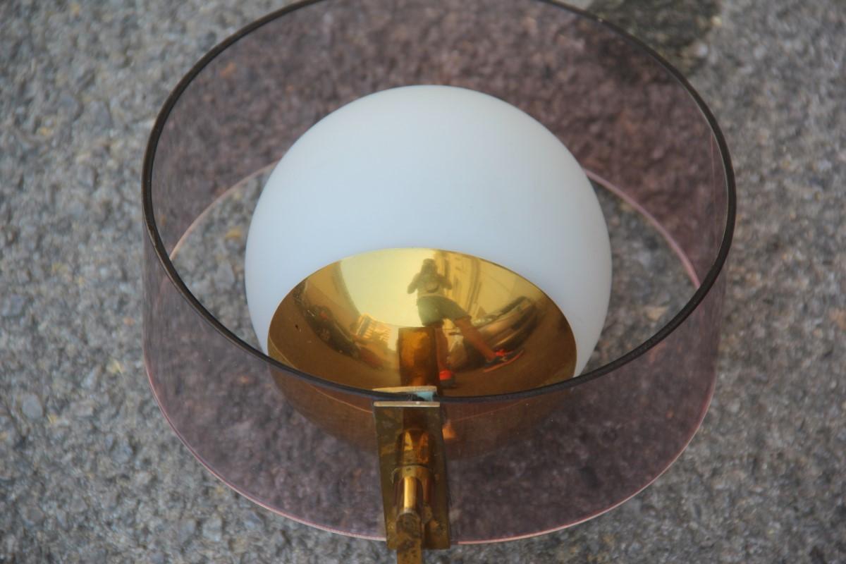 Italian Round Pair of Stilux Wall Sconces Plexiglass Brass Glass Mid-Century Modern For Sale