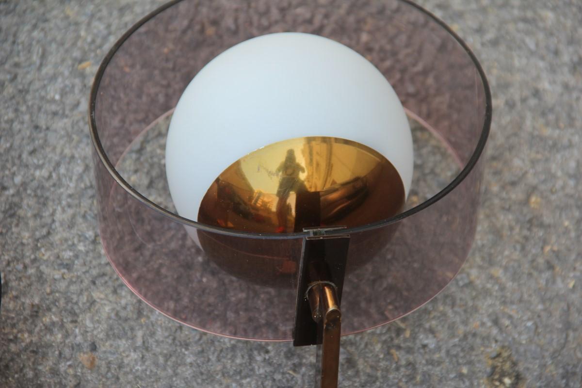 Round Pair of Stilux Wall Sconces Plexiglass Brass Glass Mid-Century Modern In Good Condition For Sale In Palermo, Sicily