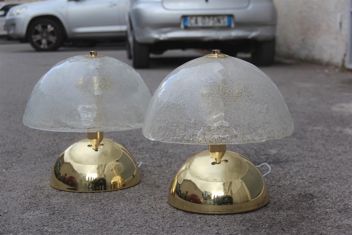 Late 20th Century Round Pair of Table Lamp Esperia Angelo Brotto Italian Design Gold Brass, 1970s