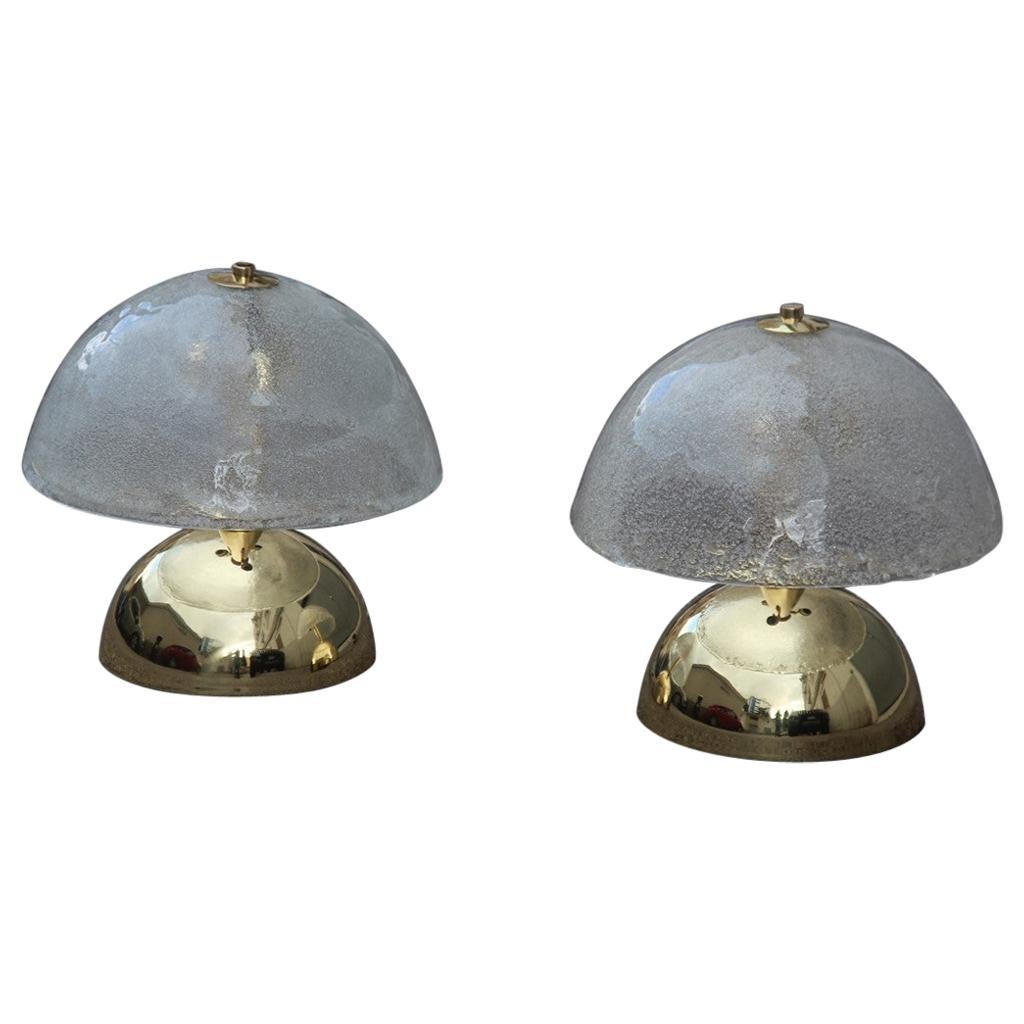 Round Pair of Table Lamp Esperia Angelo Brotto Italian Design Gold Brass, 1970s