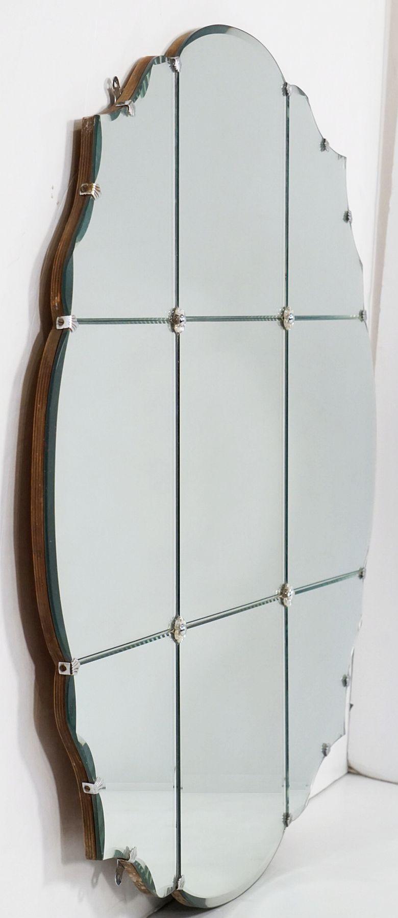 Edwardian Round Paneled Scalloped Edge Mirror with Beveled Glass from England (Dia 37 3/4) For Sale