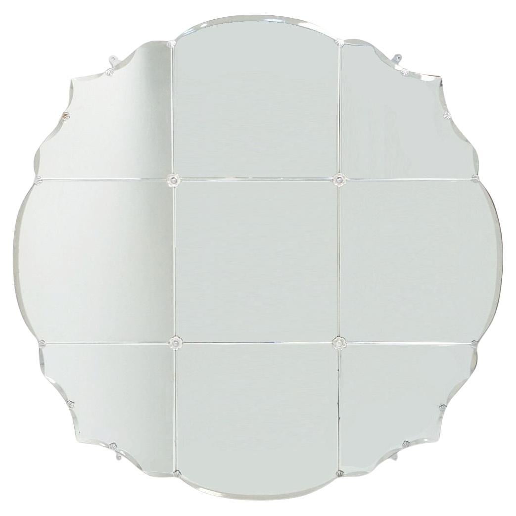 Round Paneled Scalloped Edge Mirror with Beveled Glass from England (Dia 37 3/4) For Sale