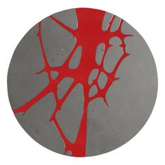 Round Patio Table in Lava Stone and Steel, Filodifumo 1st, Red Enamel