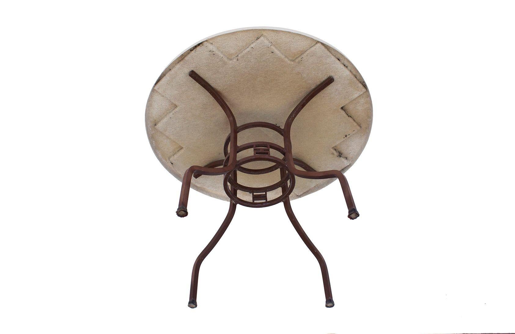 Metal Round Patio Table with Fiberglass Top after Brown-Jordan For Sale