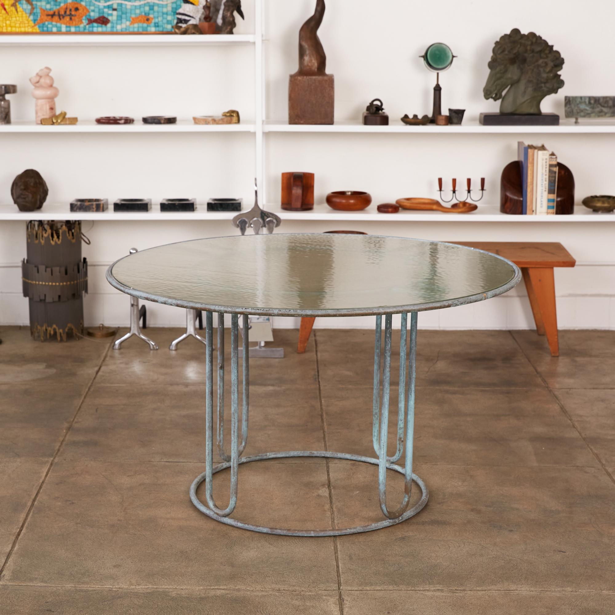 Mid-Century Modern Round Patio Table with Oxidized Bronze Frame by Walter Lamb for Brown Jordan