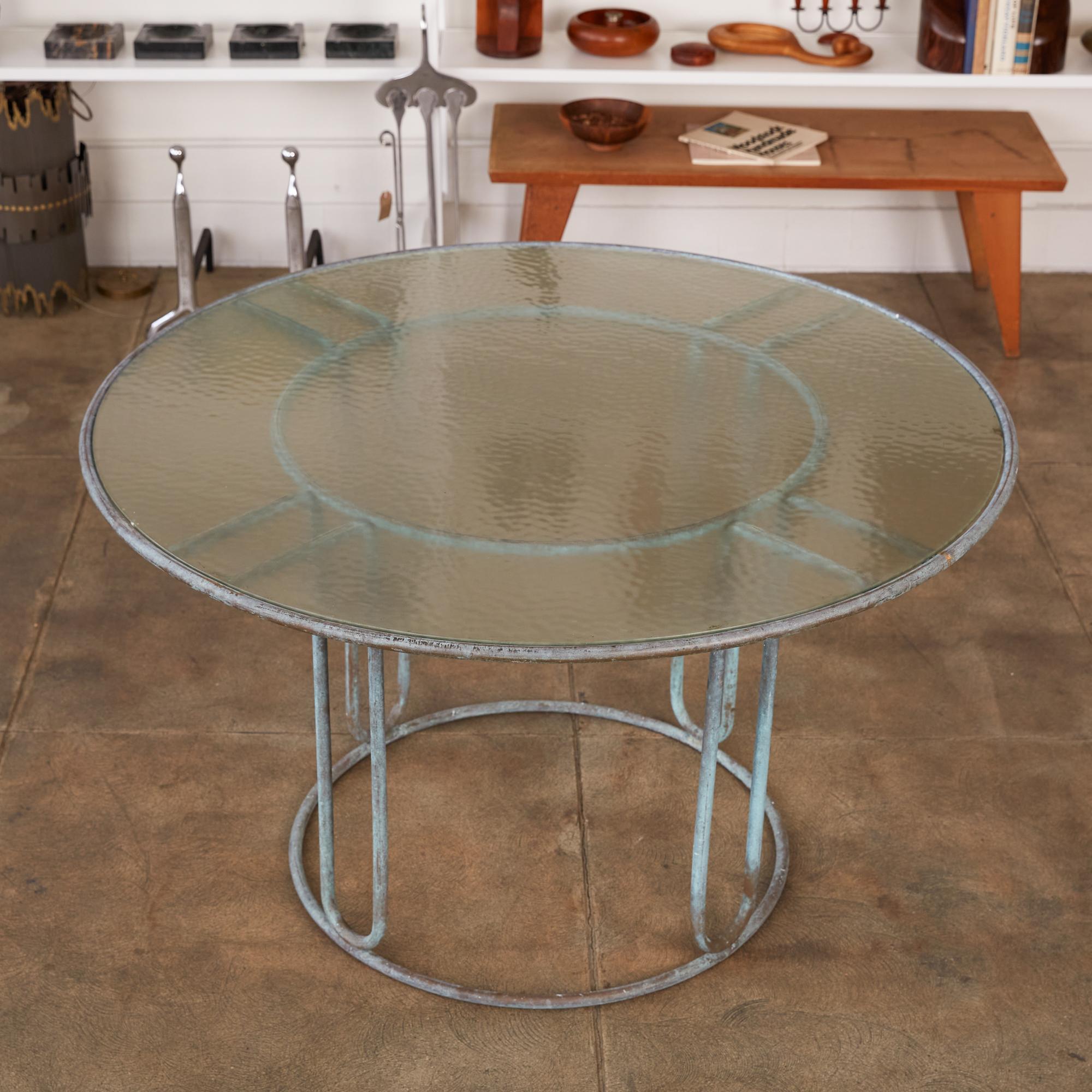 Mid-Century Modern Round Patio Table with Oxidized Bronze Frame by Walter Lamb for Brown Jordan