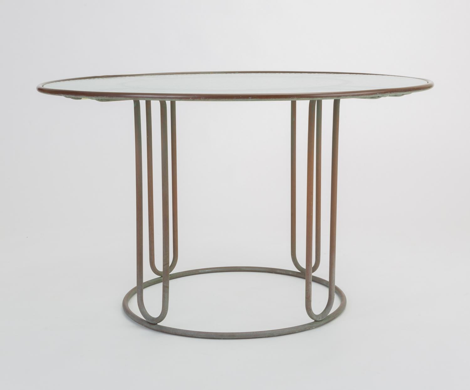 American Round Patio Table with Oxidized Bronze Frame by Walter Lamb for Brown Jordan