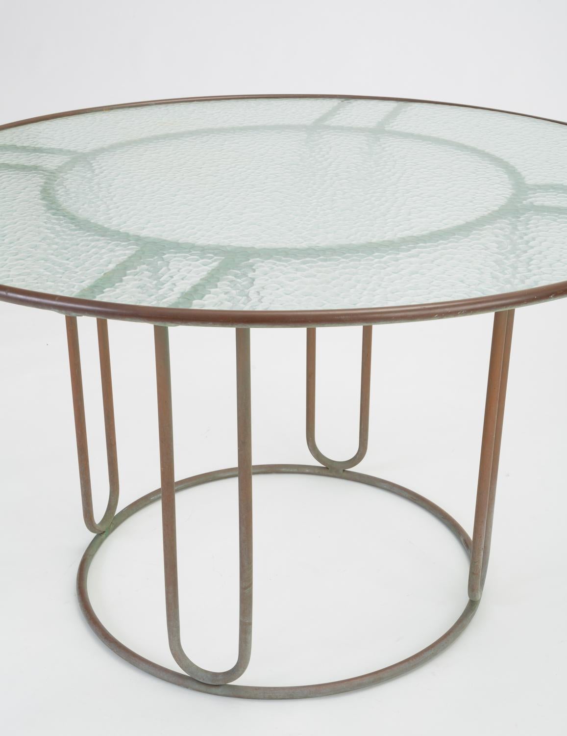 Hammered Round Patio Table with Oxidized Bronze Frame by Walter Lamb for Brown Jordan
