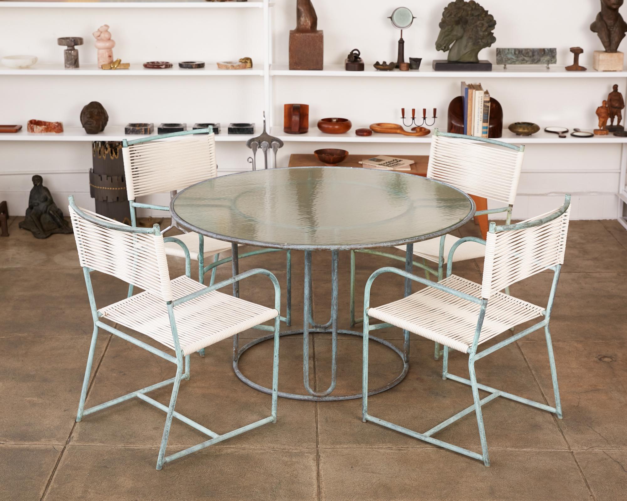 Round Patio Table with Oxidized Bronze Frame by Walter Lamb for Brown Jordan In Excellent Condition In Los Angeles, CA