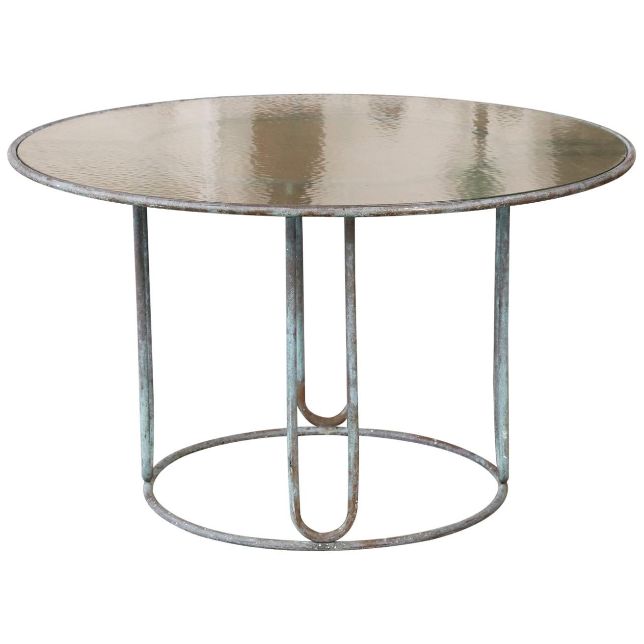 Round Patio Table with Oxidized Bronze Frame by Walter Lamb for Brown Jordan