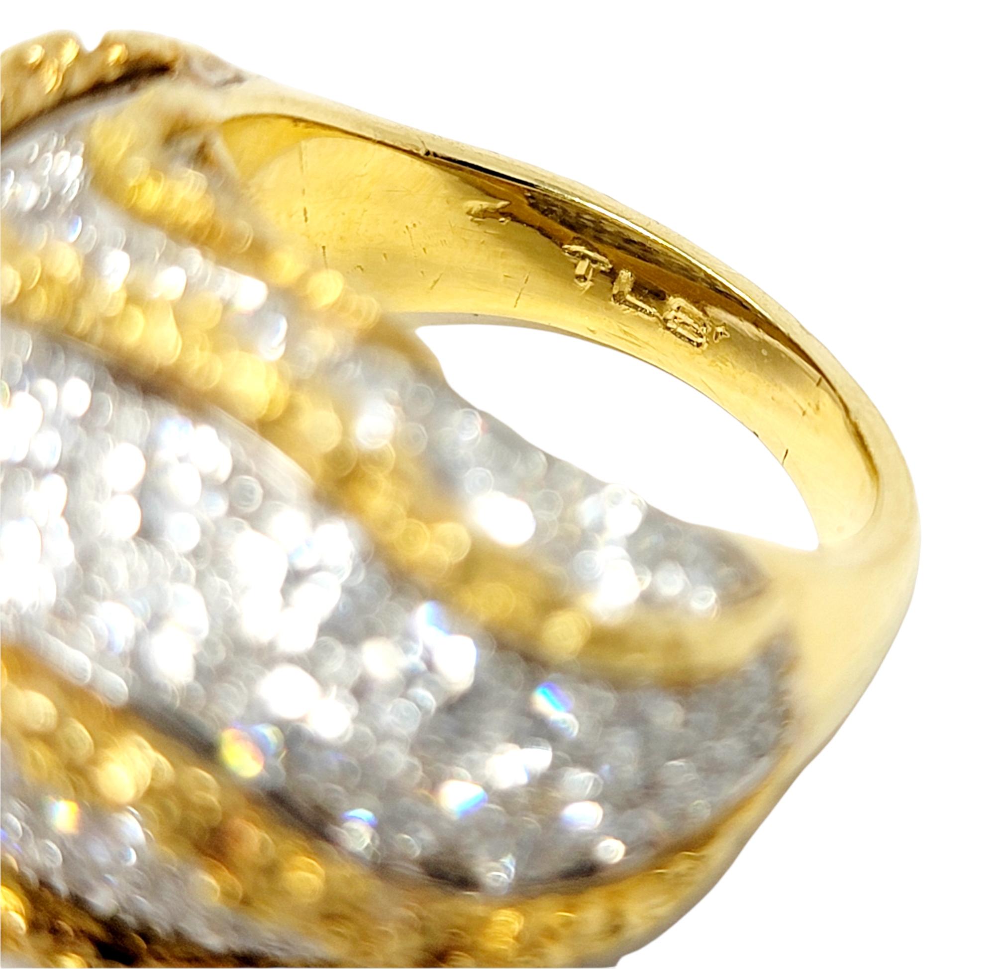 Round Pave Diamond 18 Karat Yellow Gold Raised Chunky Wave Style Dome Ring For Sale 5