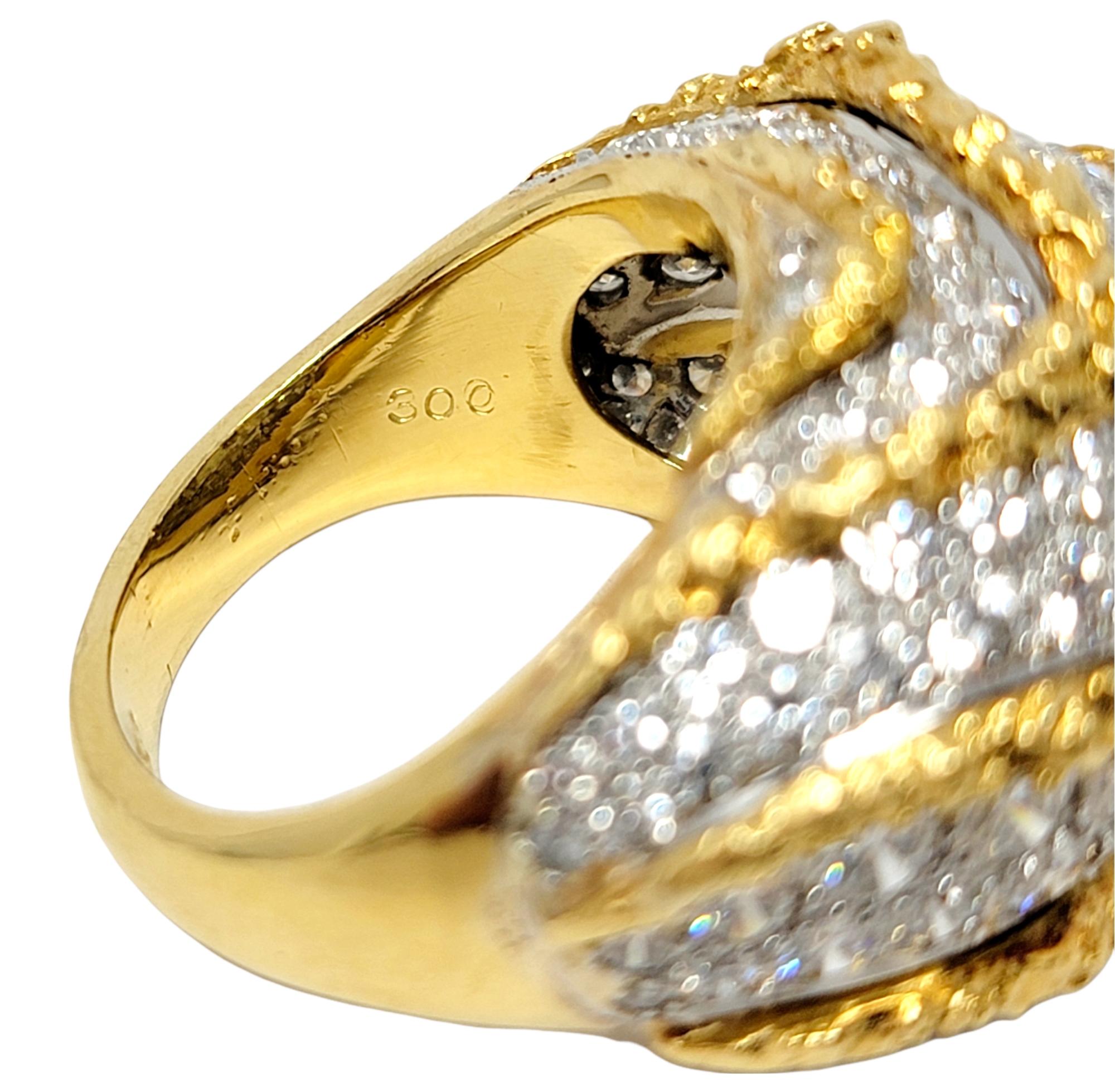 Round Pave Diamond 18 Karat Yellow Gold Raised Chunky Wave Style Dome Ring For Sale 6