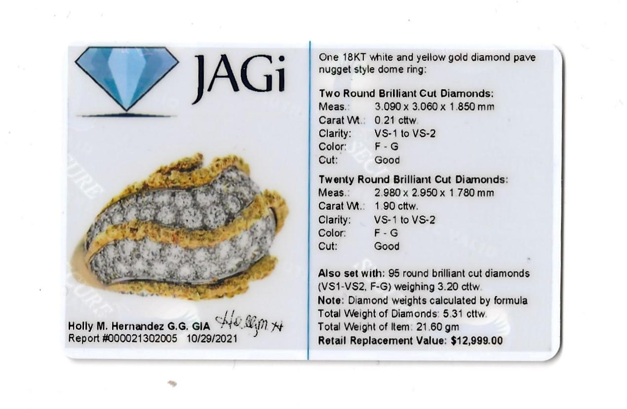 Bague dôme en or jaune 18 carats avec diamants ronds pavés en forme de vague épaisse et en relief en vente 8