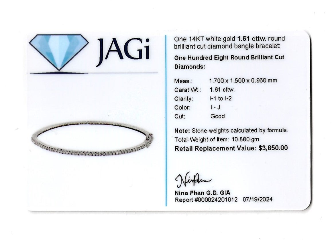Bracelet à charnière étroite en or blanc 14 carats et pavé de diamants ronds en vente 6