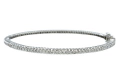 Pavé Diamond Narrow Hinged Bangle Bracelet in Polished 14 Karat White Gold