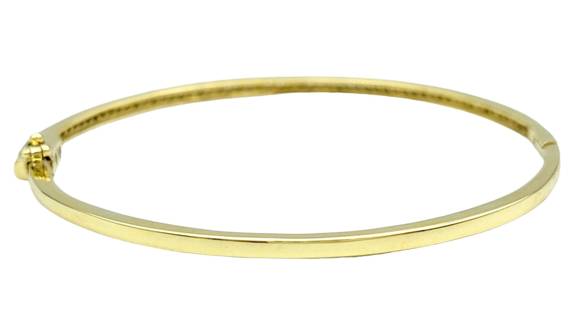 Contemporary Round Pave Diamond Narrow Hinged Stacking Bangle Bracelet 18 Karat Yellow Gold For Sale