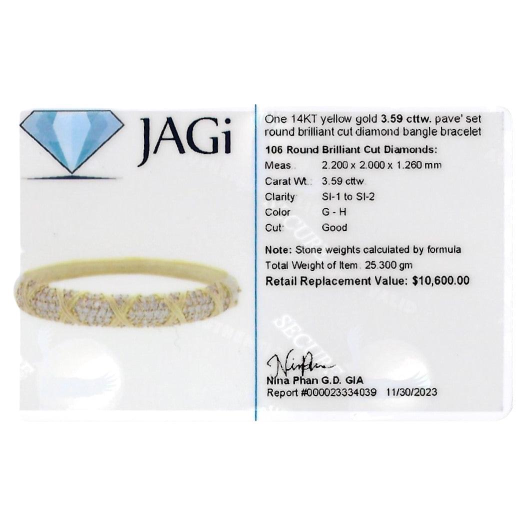 Round Pavé Diamond 'X' Motif Bangle Bracelet in Polished 14 Karat Yellow Gold For Sale 6