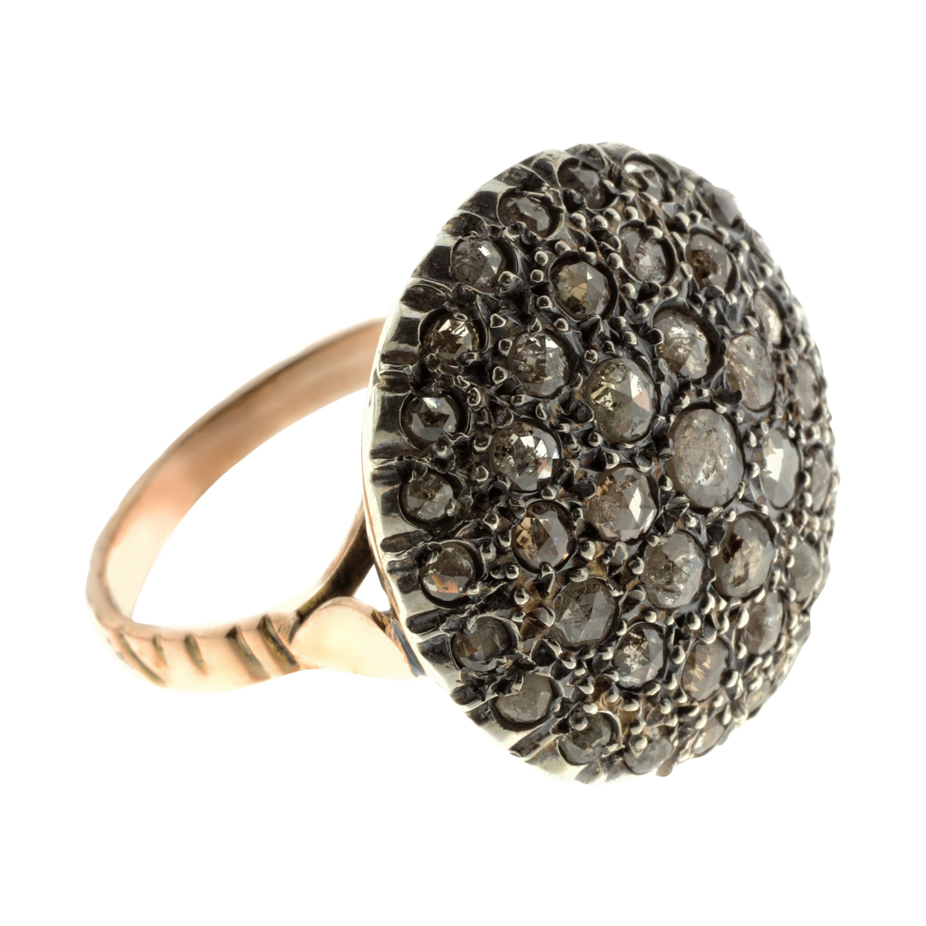 21st Century 9 Karat Rose Gold and Diamond Round Cesellato Cocktail Ring