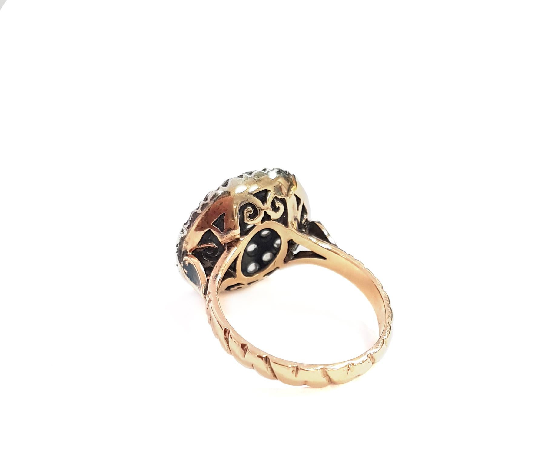 Rose Cut 21st Century 9 Karat Rose Gold and Diamond Round Cesellato Cocktail Ring For Sale