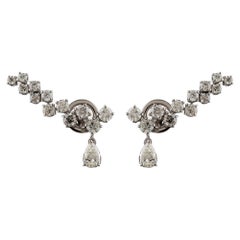 Round Pear Cut 4.54 Carat Natural Diamond Crawler Dangle Earrings 18k White Gold