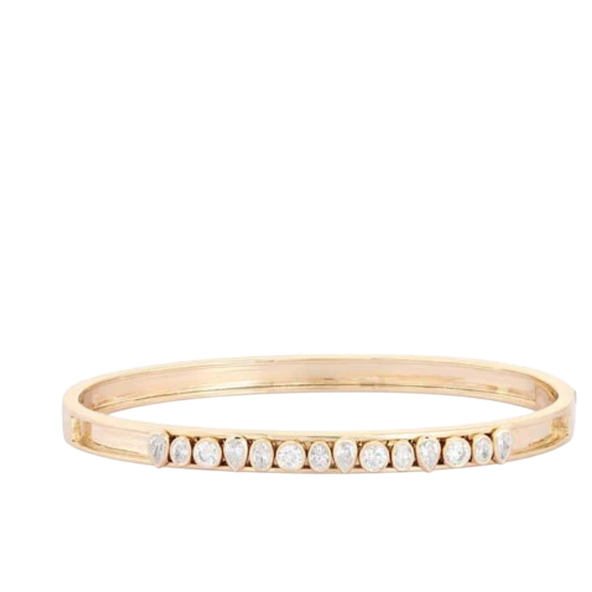 Round Pear Cut Diamonds 14K (or 18k upon request) Gold Bangle Bracelet For Sale