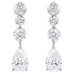 Round & Pear Cut Lab Grown Diamond Drop Earrings 14K White Gold 9.56Cttw