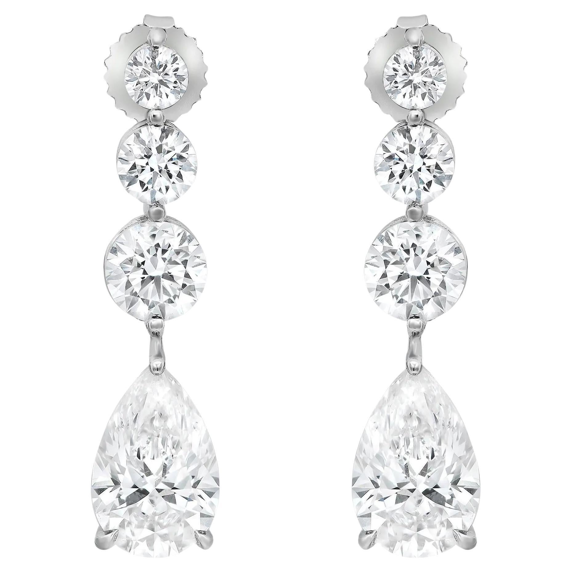 Round & Pear Cut Lab Grown Diamond Drop Earrings 14K White Gold 9.56Cttw