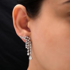 Round Pear Cut SI/H 3.39Ct Diamond Ear Climber Drop Earrings 14 Karat White Gold